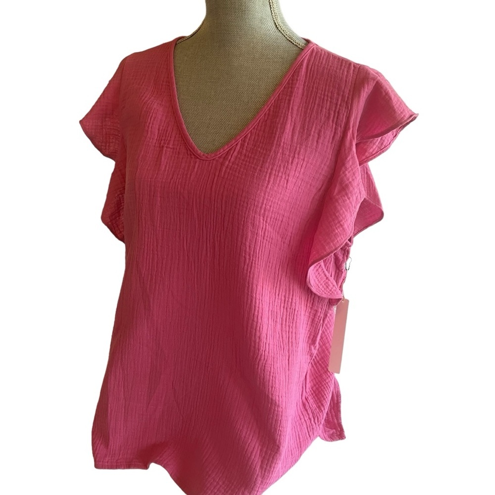 Caslon Pink Ruffle Sleeve Top Size S - NWT